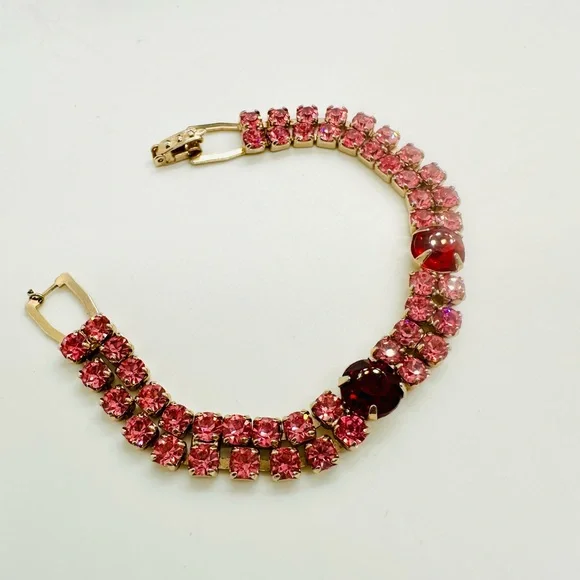 Vintage pink and red rhinestone bracelet